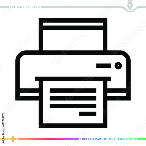 Editable line icon of laser printer as a customizable black stroke eps vector graphic.