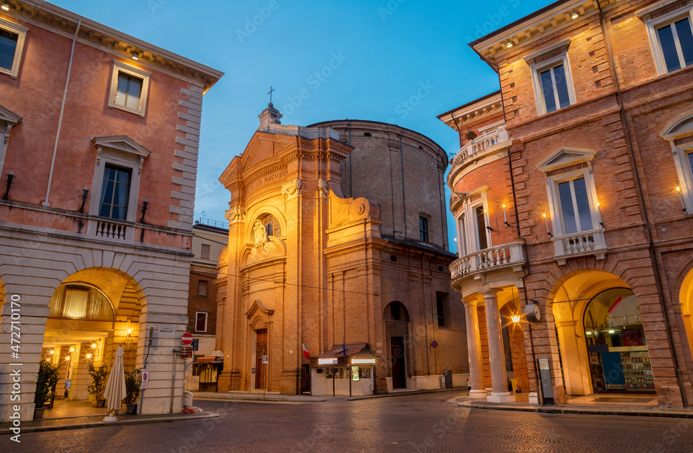 Forlí - The baroque church Chiesa di Santa Maria della Visitazione at dusk.