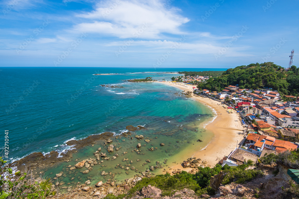 View of the beautiful First Beach (Primeira Praia) from a viewpoint at Morro de São Paulo - Morro de São Paulo, Bahia, Brazil View of the beautiful First Beach (Primeira Praia) from a viewpoint at Morro de São Paulo - Morro de São Paulo, Bahia, Brazil