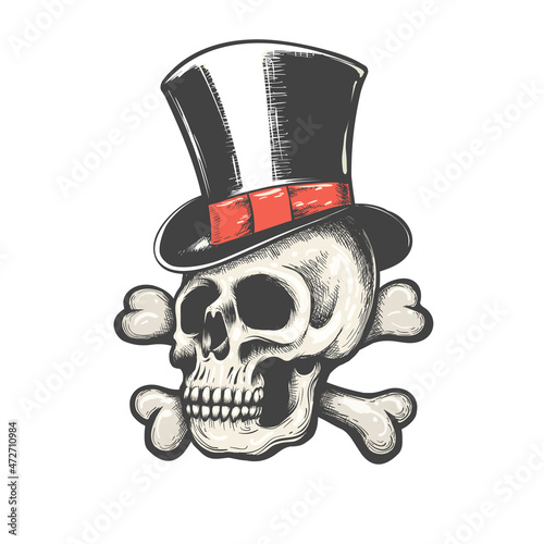 Skull and Bones in Gentleman Cylinder Hat