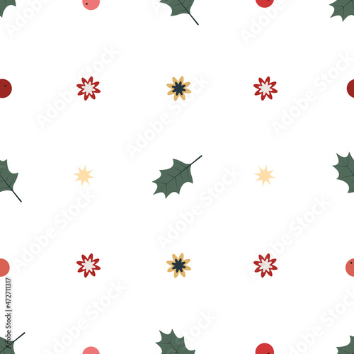vector graphic holiday seamless pattern with christmas holly leaves 2