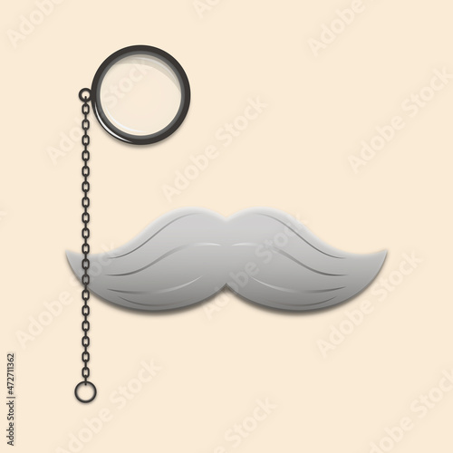 gray lush mustache with black monocle