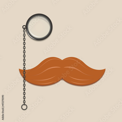 red lush mustache with black monocle