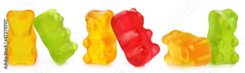 Set of jelly gummy bears, isolated on white background
