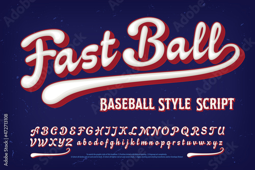 Fast Ball is a baseball or sport style script alphabet with rounded 3d effects and a deep red drop shadow. Good alphabet for sports team logos, insignias on sportswear, jerseys, etc. photo
