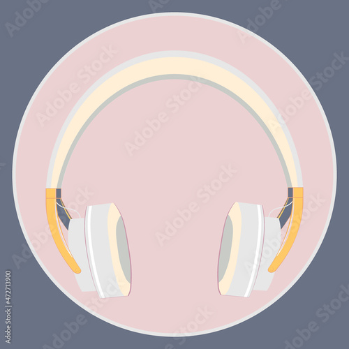 Illustration on a square background, square, tile - Headphones. Design element music, podcasts