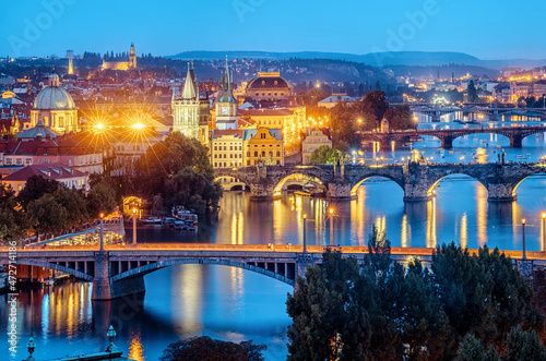 Prague city, bridges over Vltava river, Czech Republic