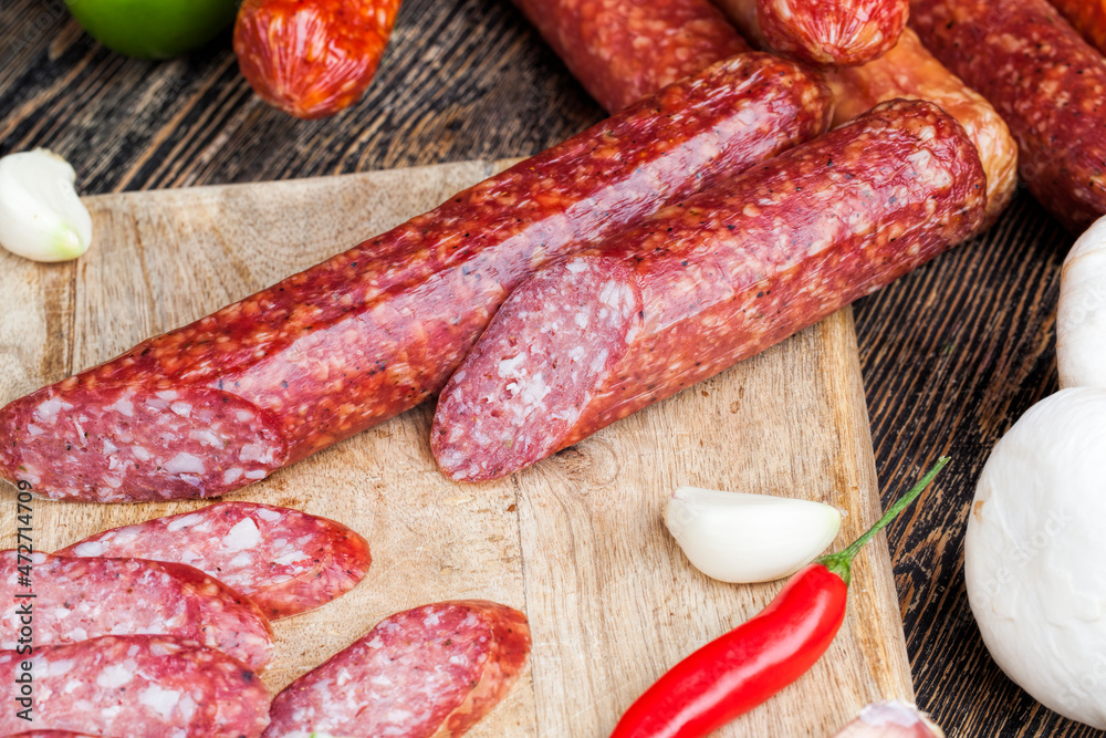 meat products in the form of sausage with lard meat products in the form of sausage with lard