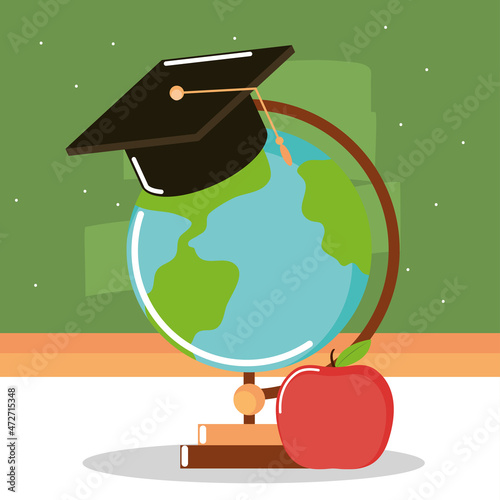 school globe and apple