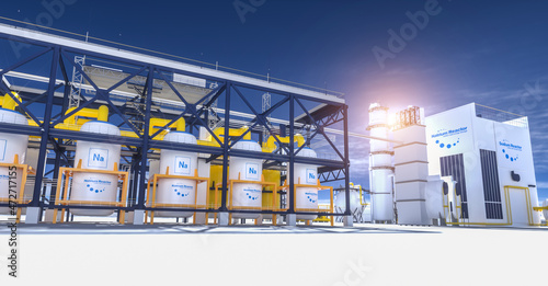 Obraz na płótnie Thorium reactor. salt energy storage natrium sodium nuclear reactor power plant on a sunny day. Molden Salt energy storage is a future energy concept. 3d rendering w salonie