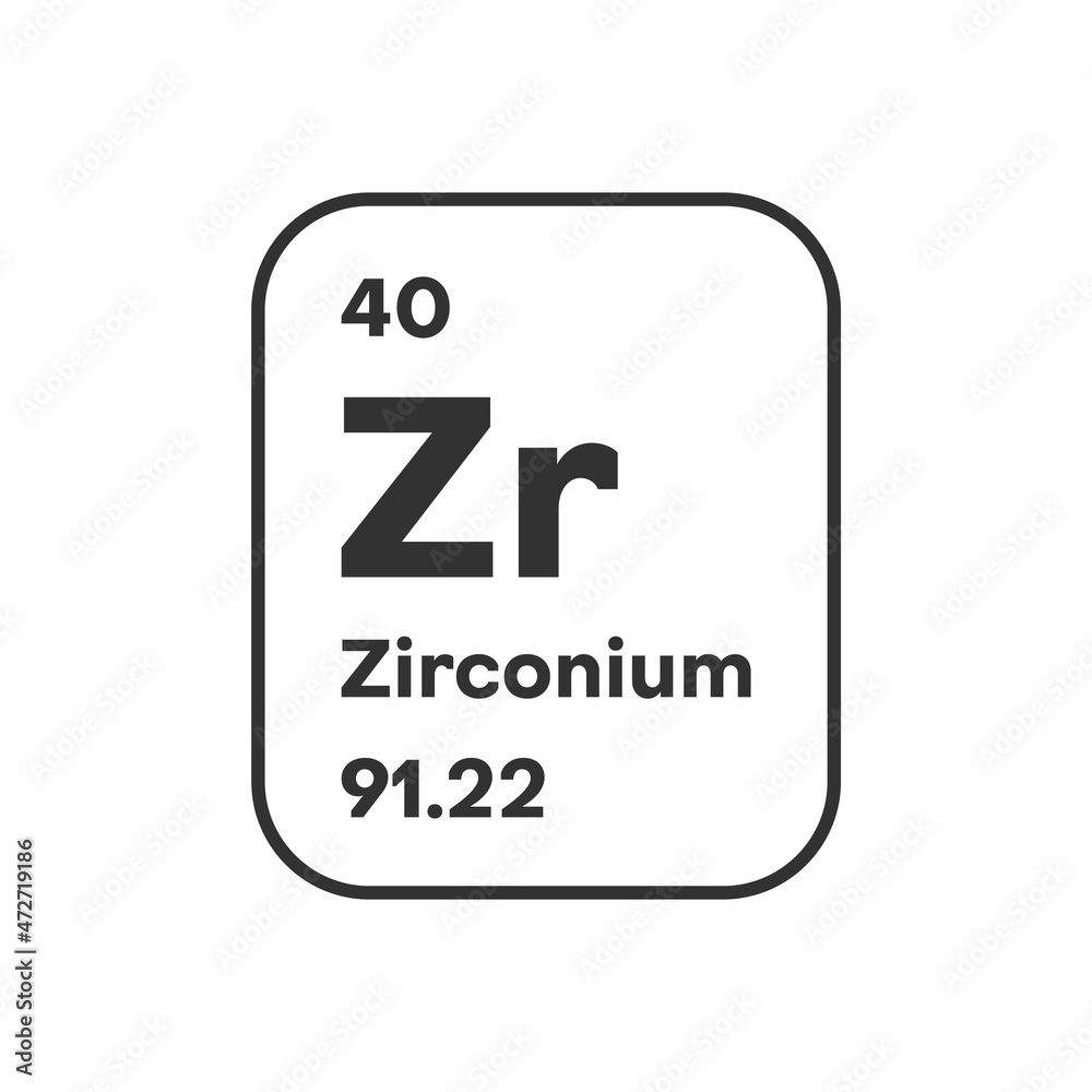 Symbol of chemical element Zirconium as seen on the Periodic Table of