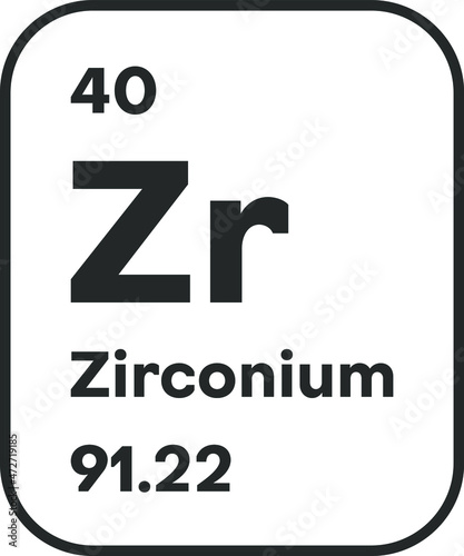 Symbol of chemical element Zirconium as seen on the Periodic Table of the Elements, including atomic number and atomic weight. Vector illustration