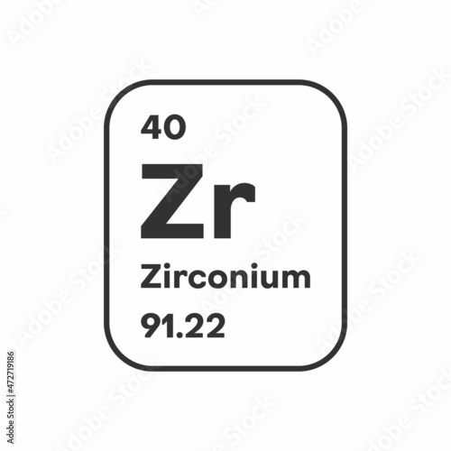 Symbol of chemical element Zirconium as seen on the Periodic Table of the Elements, including atomic number and atomic weight. illustration