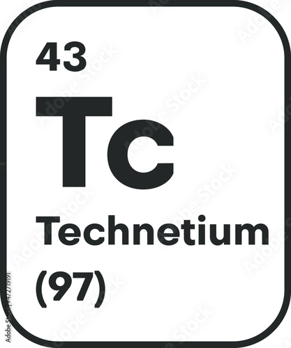 Symbol of chemical element Technetium as seen on the Periodic Table of the Elements, including atomic number and atomic weight. Vector illustration