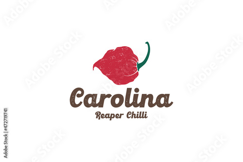 vintage carolina reaper logo, chili logo, spicy logo, logo reference for your business.