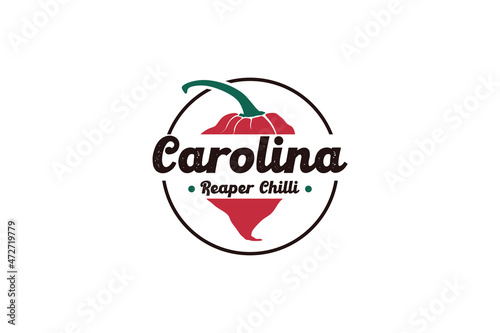 vintage carolina reaper logo, chili logo, spicy logo, logo reference for your business.