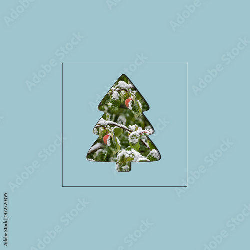 New year 2022 creative design concept art christmas tree lettering for flyer, poster, sign, banner, web, header. Light blur background. Background trend colors, green, turquoise, pink