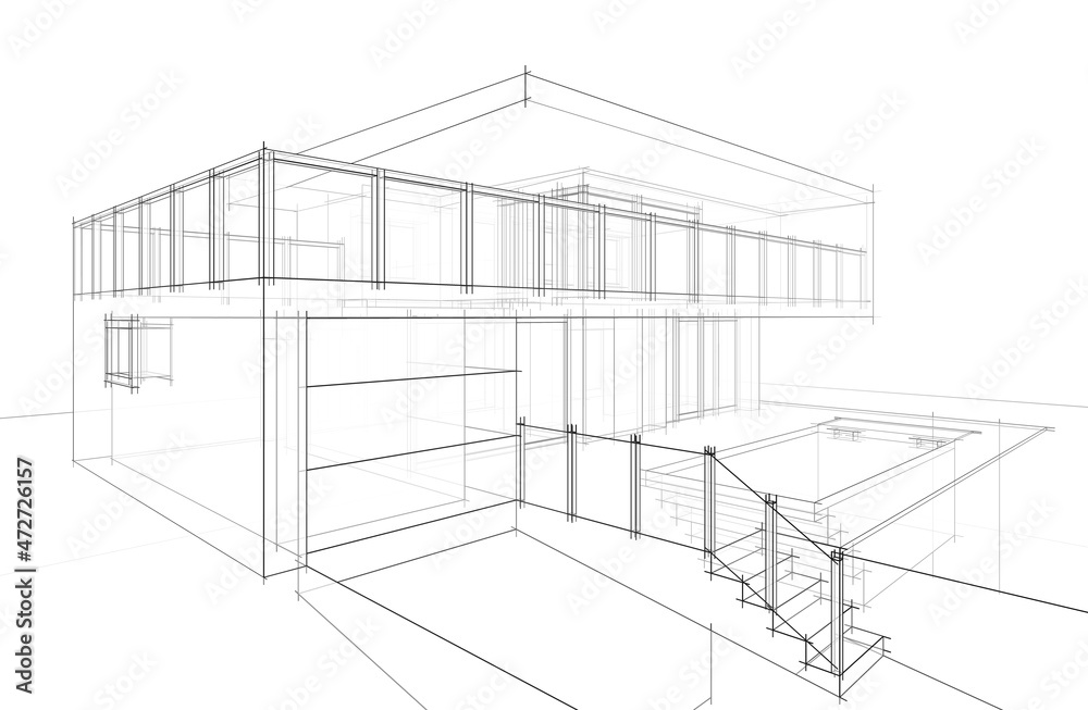 House project architectural drawing 3d illustration