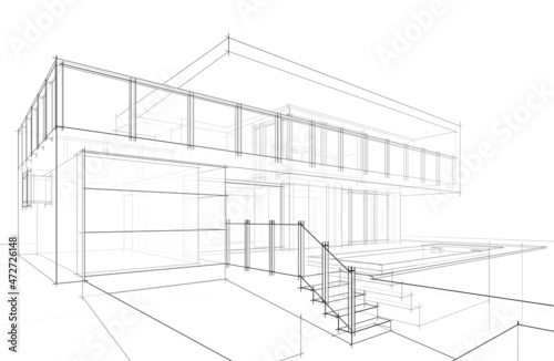 House project architectural drawing 3d illustration