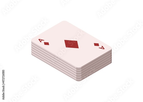Stack of playing card. Diamond ace. Simple flat illustration in isometric view.