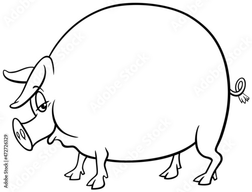 cartoon pig farm animal character coloring book page