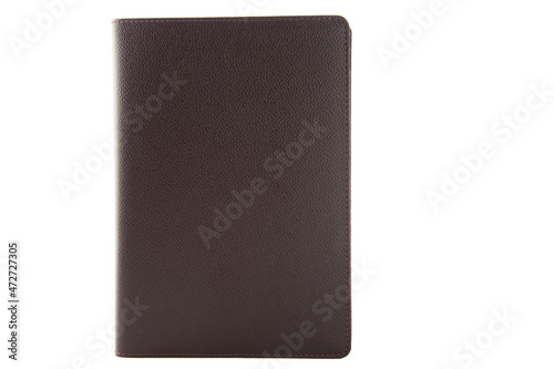 Leather notepads, diaries on a white background.