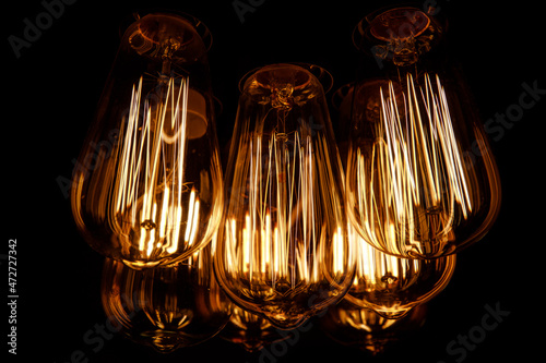 Macro shot of glowing light bulbs