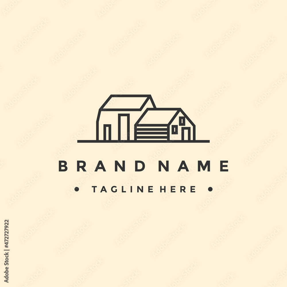Vector line art logotype of wooden house. Abstract logo design for construction company or interior design