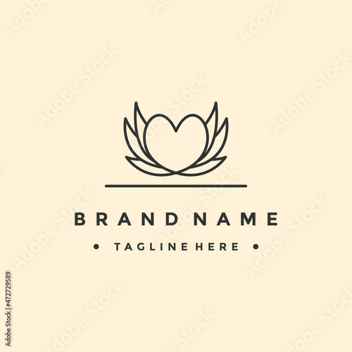 Creative simple Artistic Lotus Flower with love sign logo design illustration