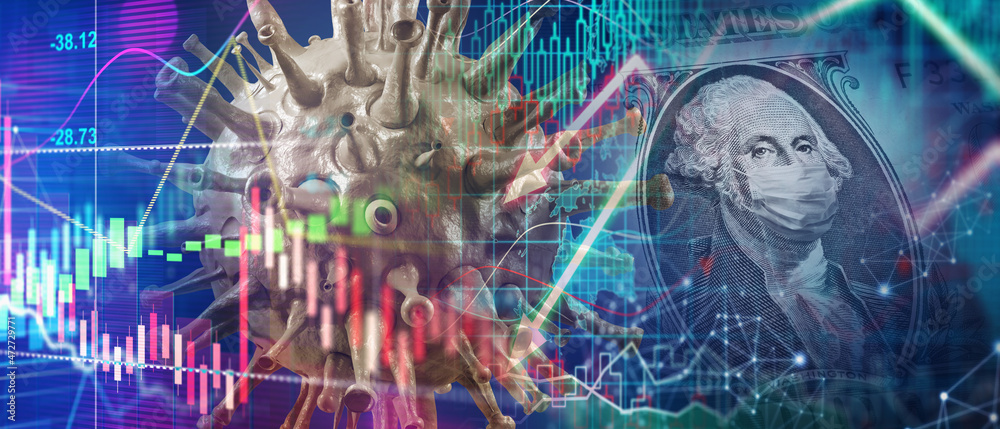 Covid crisis and the collapse of the markets, economic fallout. 3d illustration