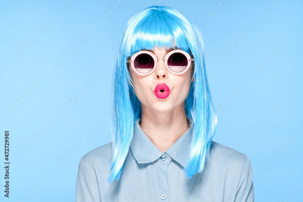 beautiful woman purple wig sunglasses Glamor Model beautiful woman purple wig sunglasses Glamor Model