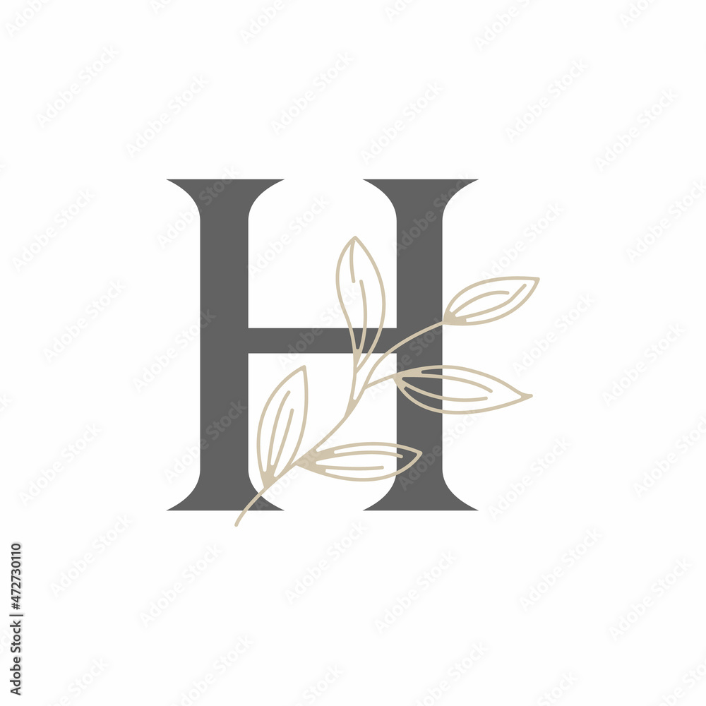 Initial Letter H Floral and Botanical Logo. Nature Leaf Feminine for Beauty Salon, Massage, Cosmetics or Spa Icon Symbol Initial Letter H Floral and Botanical Logo. Nature Leaf Feminine for Beauty Salon, Massage, Cosmetics or Spa Icon Symbol