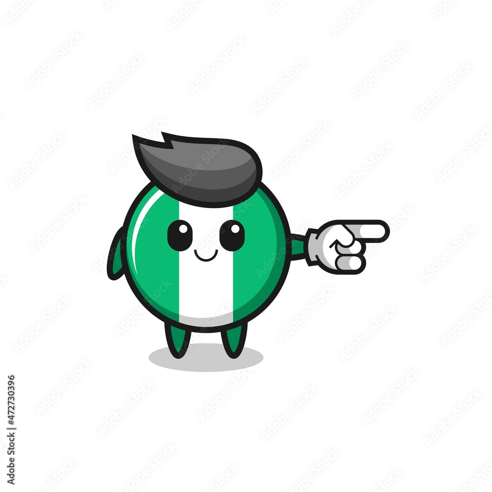 nigeria flag mascot with pointing right gesture.