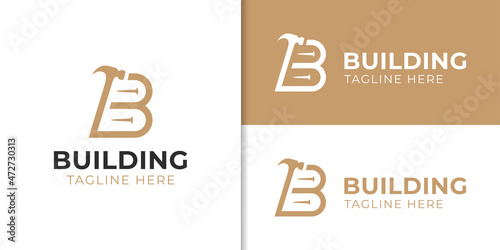 initial letter B building for fix home service logo, symbol, icon with hammer concept design