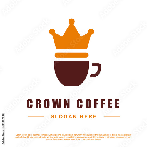 creative crown coffee logo design. cup with crown vector illustration 