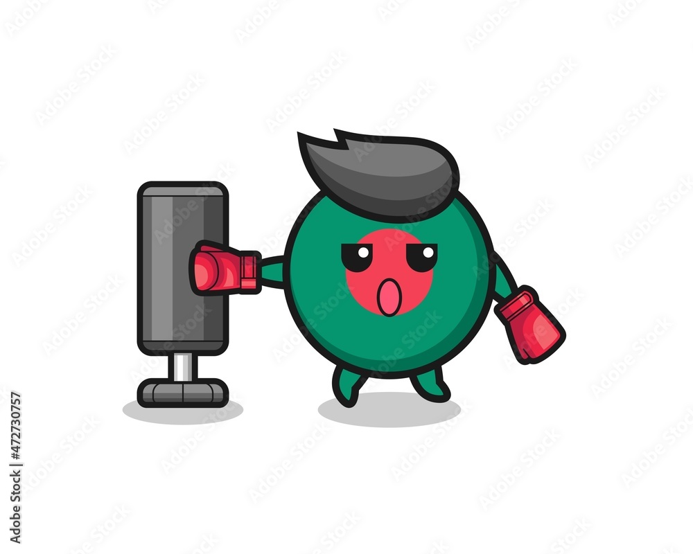 bangladesh flag boxer cartoon doing training with punching bag. bangladesh flag boxer cartoon doing training with punching bag.