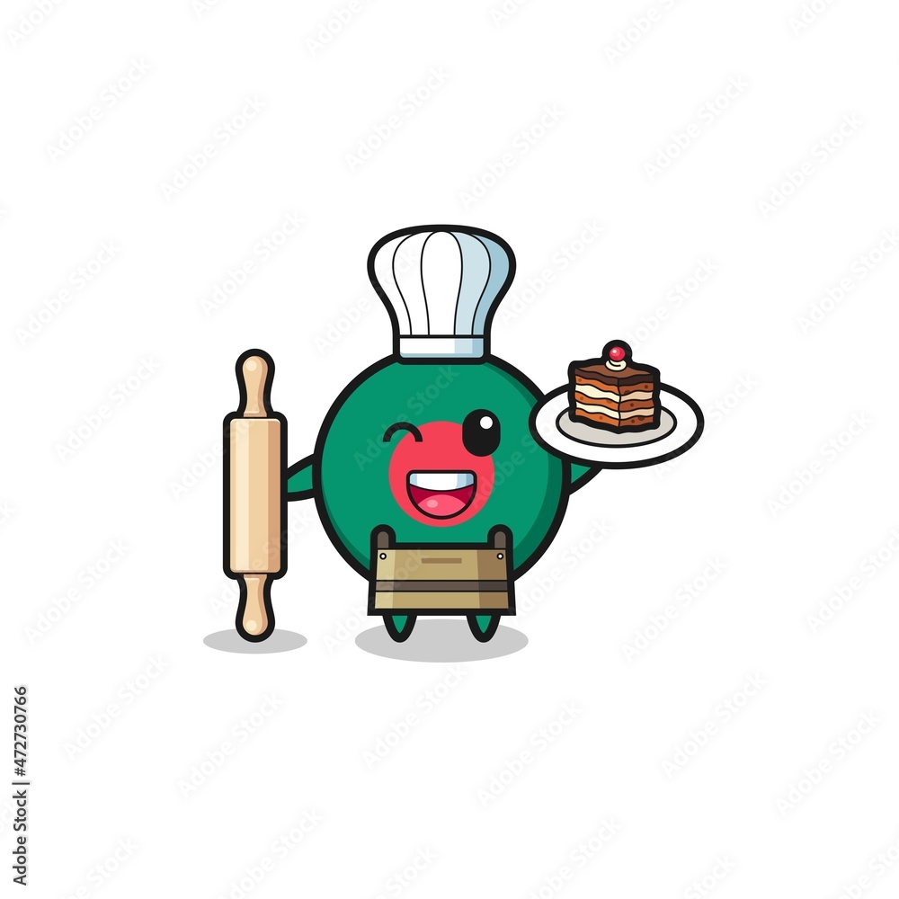 bangladesh flag as pastry chef mascot hold rolling pin.