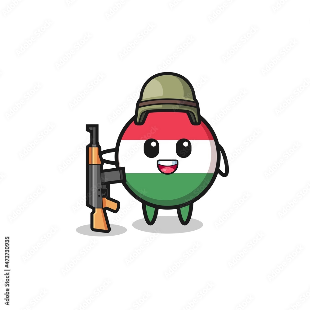 cute hungary flag mascot as a soldier.