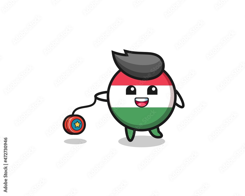 cartoon of cute hungary flag playing a yoyo.