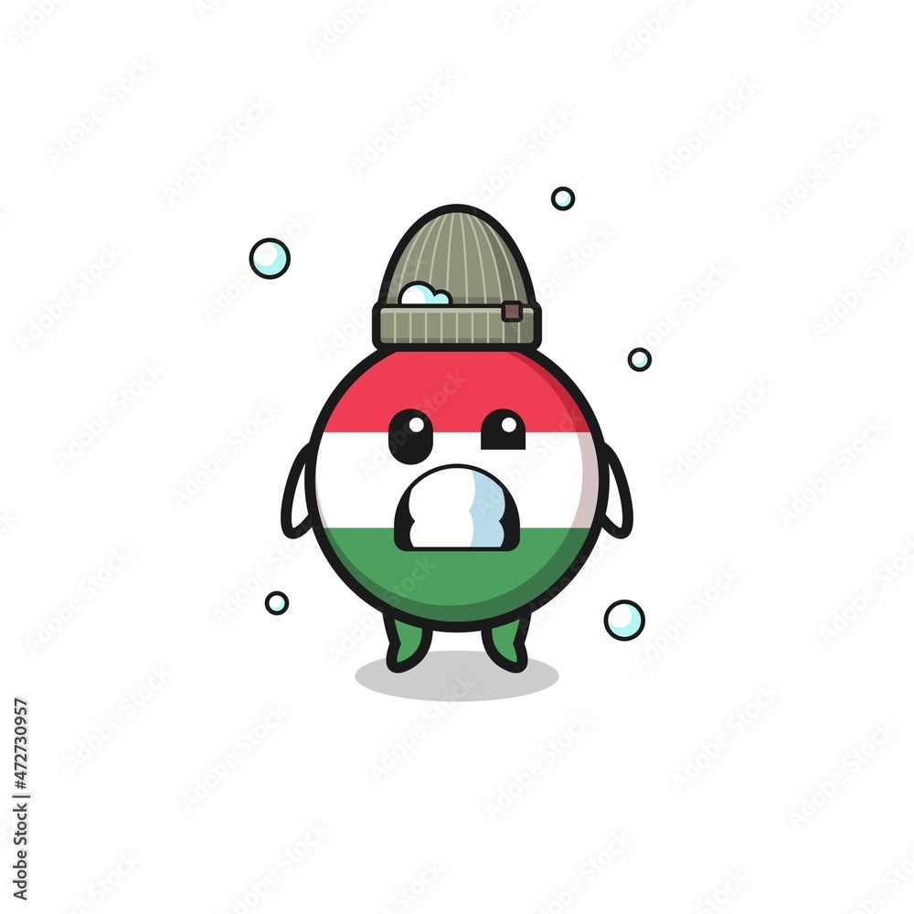 Obraz premium cute cartoon hungary flag with shivering expression.