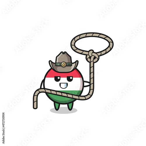 the hungary flag cowboy with lasso rope.