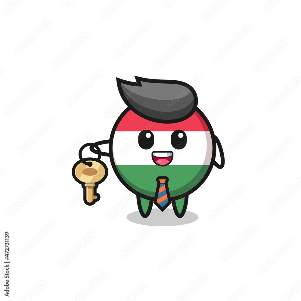 cute hungary flag as a real estate agent mascot.