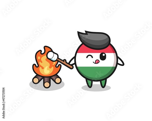hungary flag character is burning marshmallow. © heriyusuf