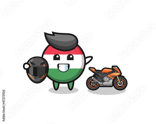 Fototapeta Naklejka Na Ścianę i Meble -  cute hungary flag cartoon as a motorcycle racer.