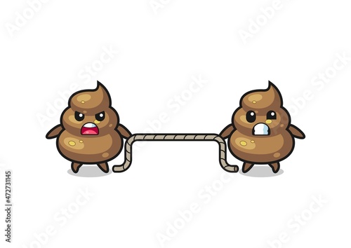 cute poop character is playing tug of war game