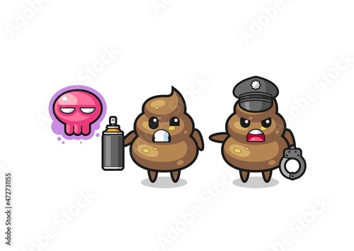 poop cartoon doing vandalism and caught by the police