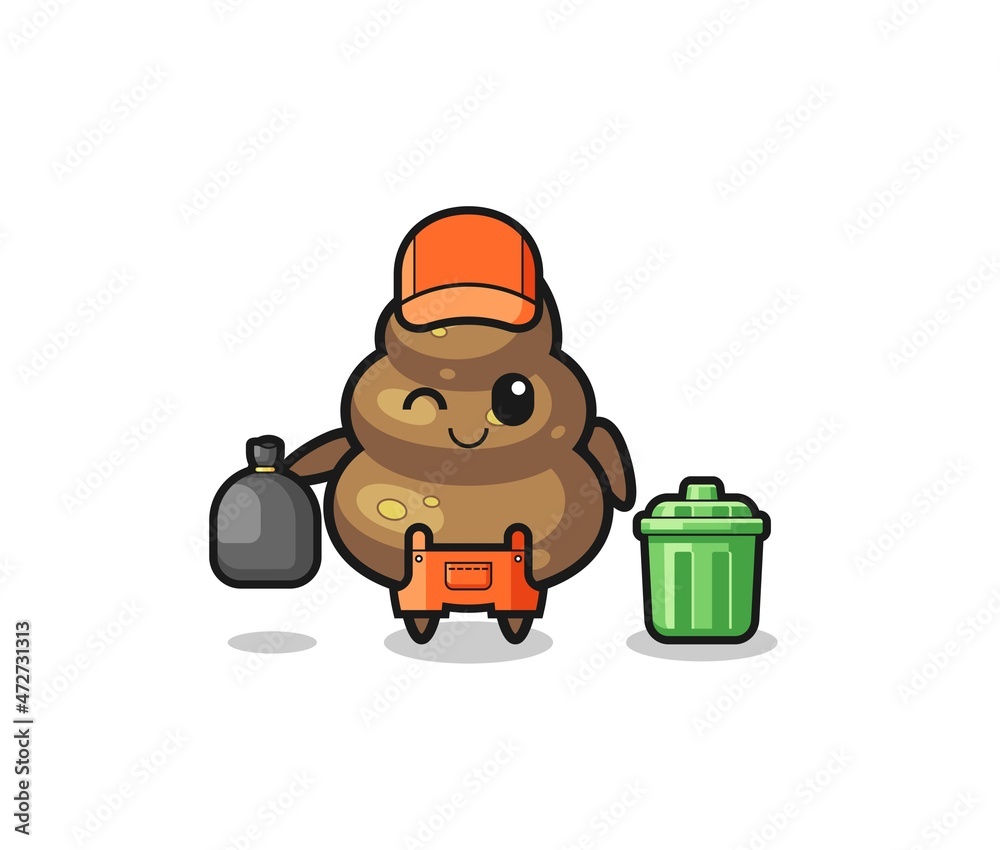 the mascot of cute poop as garbage collector