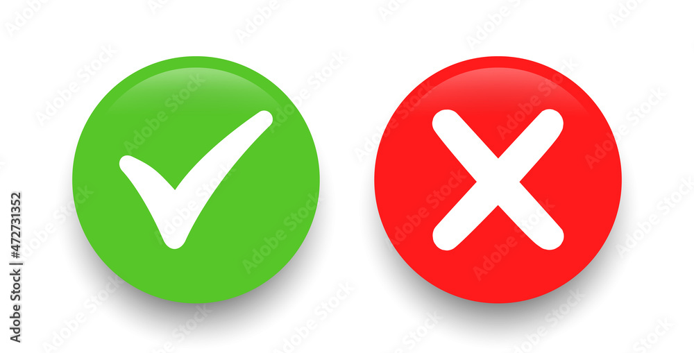 Tick and cross signs 3d green and red colors on a white background. Vector illustration. Tick and cross signs 3d green and red colors on a white background. Vector illustration.