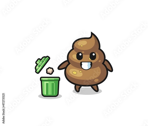 illustration of the poop throwing garbage in the trash can