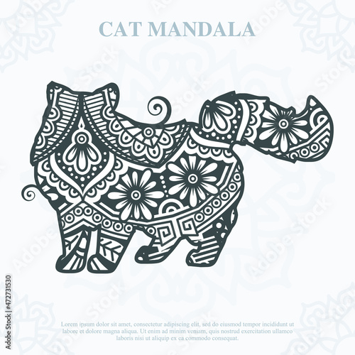 Cat Mandala. Vintage decorative elements. Oriental pattern  vector illustration.